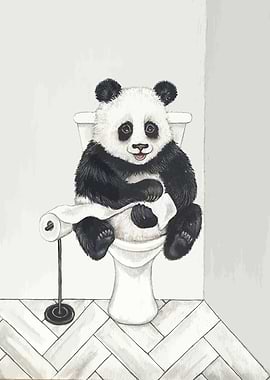Panda on Toilet Watercolor Art