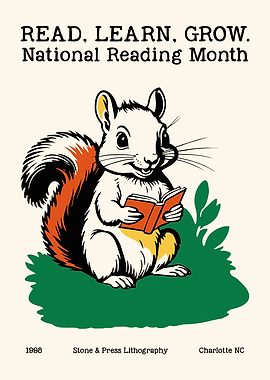 Reading Squirrel National Reading Month Poster