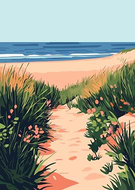 Atlantic Ocean Beach Minimalist Art Illustration