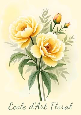 Yellow Peonies Floral Art