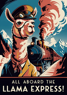 Llama Express Vintage Travel Poster