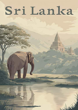 Sri Lanka Travel Poster with Elephant