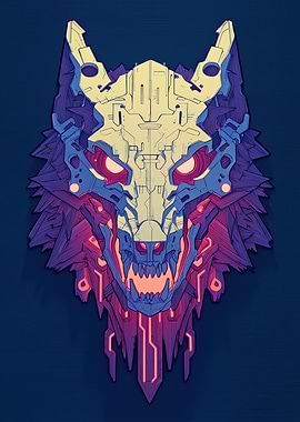 Cyberpunk Wolf Head