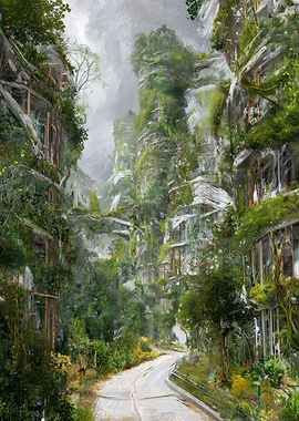 Overgrown Cityscape Painting