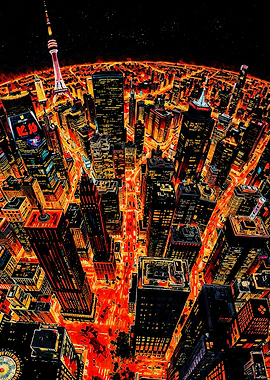 Neon Cityscape - Glowing Skyline with Tower and Urban Energy