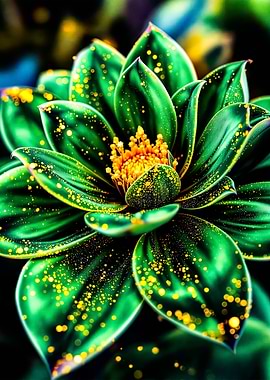 Green Flower with Golden Specks