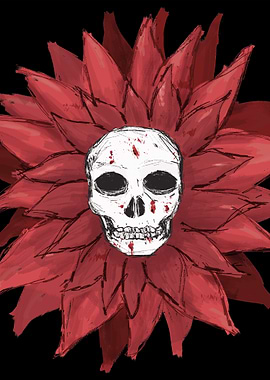 Skull and Red Flower Illustration