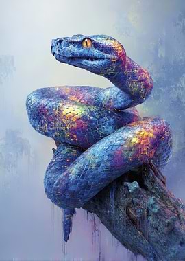 Colorful Snake Coiled on Branch