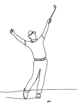 Golf Player Celebration Minimalist Line Art