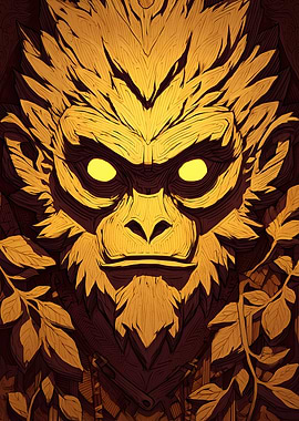 Golden Monkey King with Glowing Eyes
