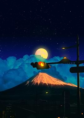Cumulus and Mount Fuji at night