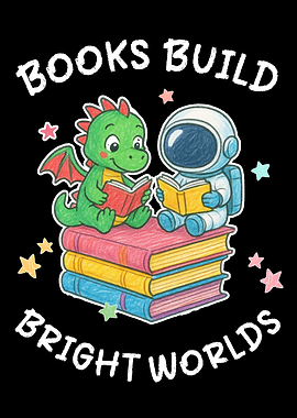 Dragon and Astronaut Books Build Bright Worlds Illustration