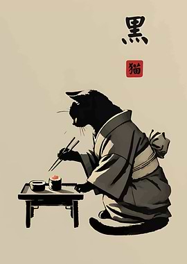 Cat Eating Sushi