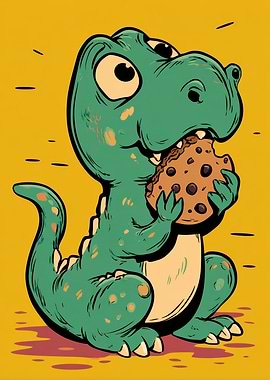 Cartoon Dinosaur Eating a Cookie