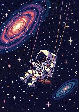 Dream Big Astronaut - Swing Through the Stars - Pixel Space