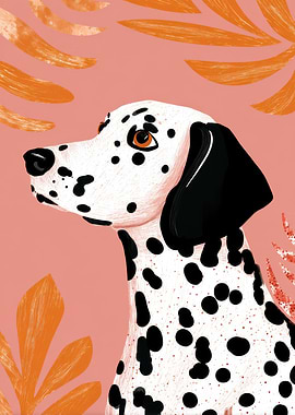 Dalmatian Dog Portrait with Floral Background