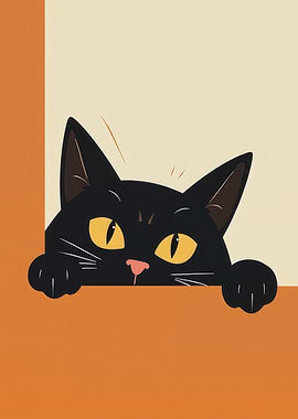 Peeking Black Cat Illustration