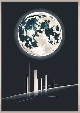 Moon over Minimalist Cityscape