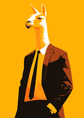Funny Llama Business Fashion Animal Character Art Illustration