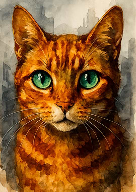 Watercolor Portrait of an Orange Cat