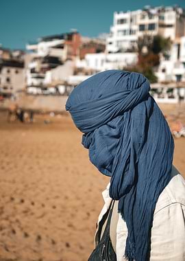 Man with Blue Turban on Beach