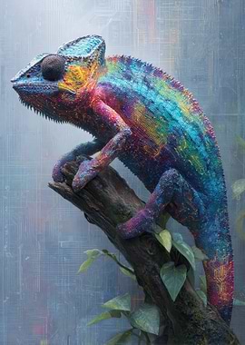 Colorful Chameleon on Branch