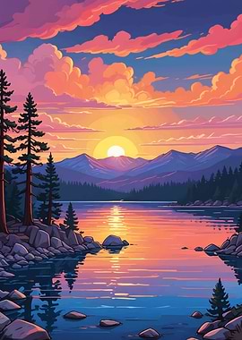 Lake Tahoe Landscape Digital Art