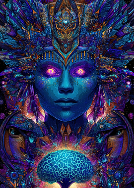Blue Goddess Glowing Brain