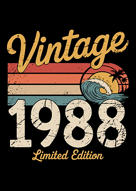 classic vintage retro sunset distressed palm trees 1988 limited edition 34th birthday 37 years old retro cute design cool colorful text on black background