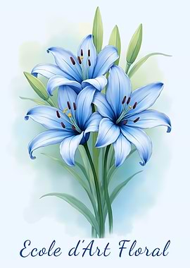 Blue Lilies Floral Art