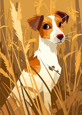 Jack Russell Terrier in Wheat Field Minimalist Dog Art Illustration