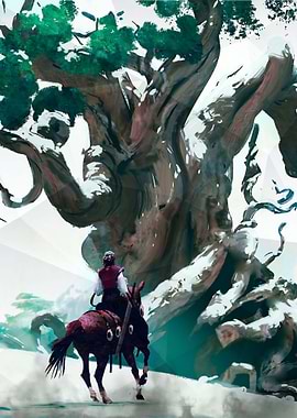 Rider and Ancient Tree Digital Art
