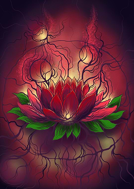 Mystical Red Lotus Flower