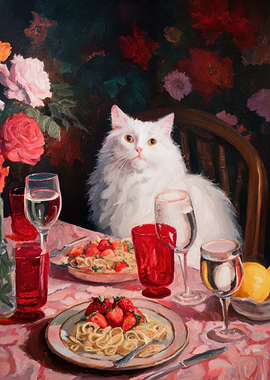 Elegant Cat Dinner Party Painting