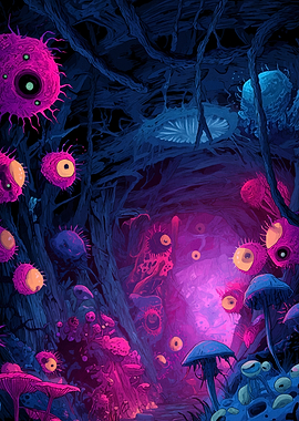 Surreal Glowing Mushroom Forest