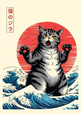 red moon cat Feline Kaiju Art