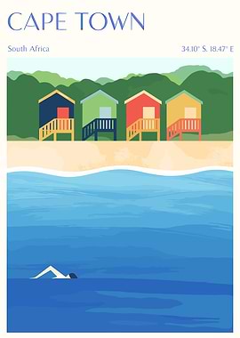 Cape Town Beach Huts Illustration