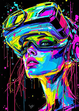 Vibrant Neon Lights VR Headset Portrait