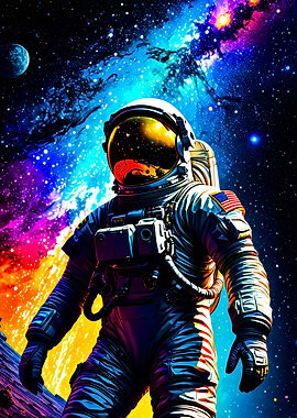 Astronaut in Space with Colorful Nebula
