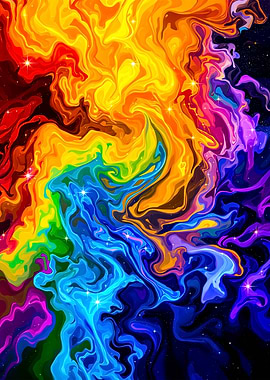 Colorful Abstract Rainbow Swirls with Stars