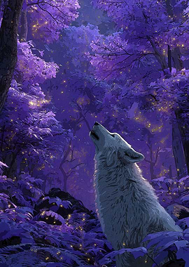 Wolf Howling Purple Forest