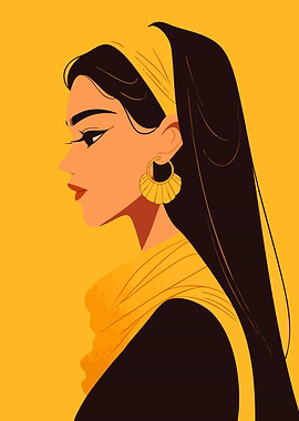 Beautiful Woman in Yellow Headscarf Illustration Art