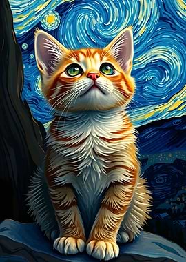 Cat in Starry Night Style