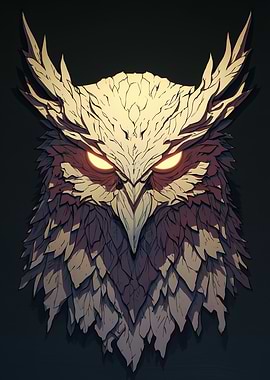 Stylized Owl Portrait with Glowing Eyes