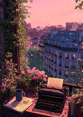 Parisian Cityscape Anime Style
