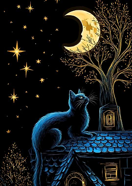 Cat Roof Crescent Moon