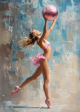 Ballerina with Pink Ball Painting | Gymnast in Motion with Pink Ball
