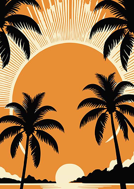 Tropical Sunset with Palm Trees