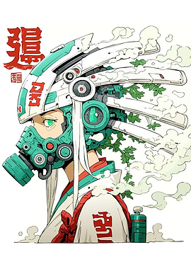 Cyberpunk Girl with Gas Mask Illustration