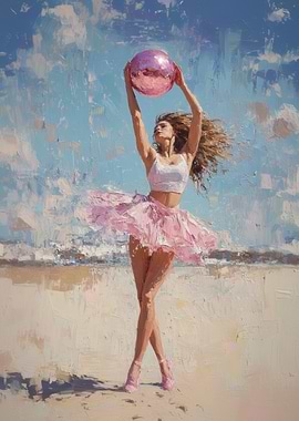 Ballerina on the Beach Painting | Gymnastics wall print for girls